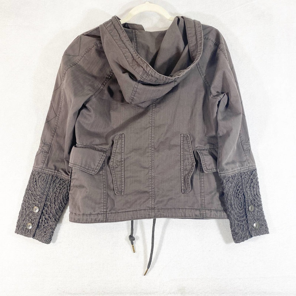 Anthropologie Jacket XS Gray Brown Lace Cargo Utility Long Sleeve Zip Up Hei Hei - Picture 2 of 11